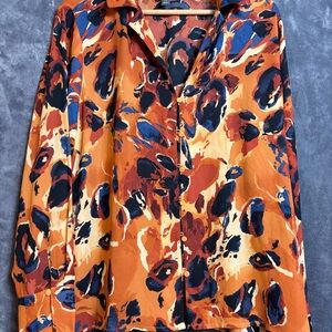 Worthington Orange and Blue Abstract Button Down Shirt